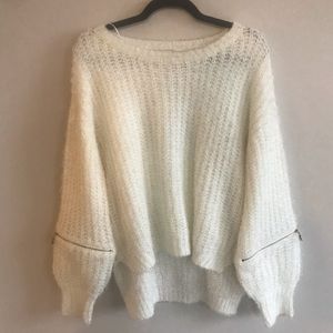 White fizzy zip up sweater